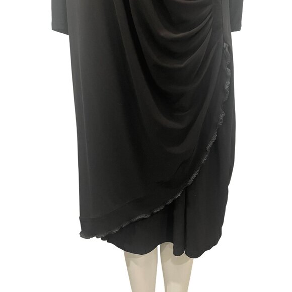 Frank Lyman Black Faux Wrap Midi Dress Lace Trim ¾ Sleeve Ruffle Cocktail Sz 18 - Picture 7 of 9